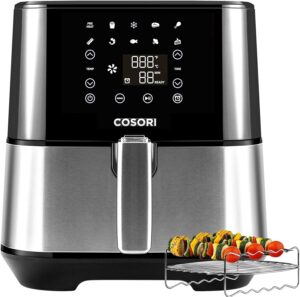 COSORI Air Fryer (100 Recipes, Rack, 11 Functions) Large Oilless Oven Preheat/Alarm Reminder, 5.8QT, Digital-Stainless steel