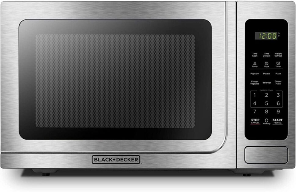 BLACK+DECKER Digital Microwave Oven with Turntable Push-Button Door, Child Safety Lock, Stainless Steel-FitToKitchen.com