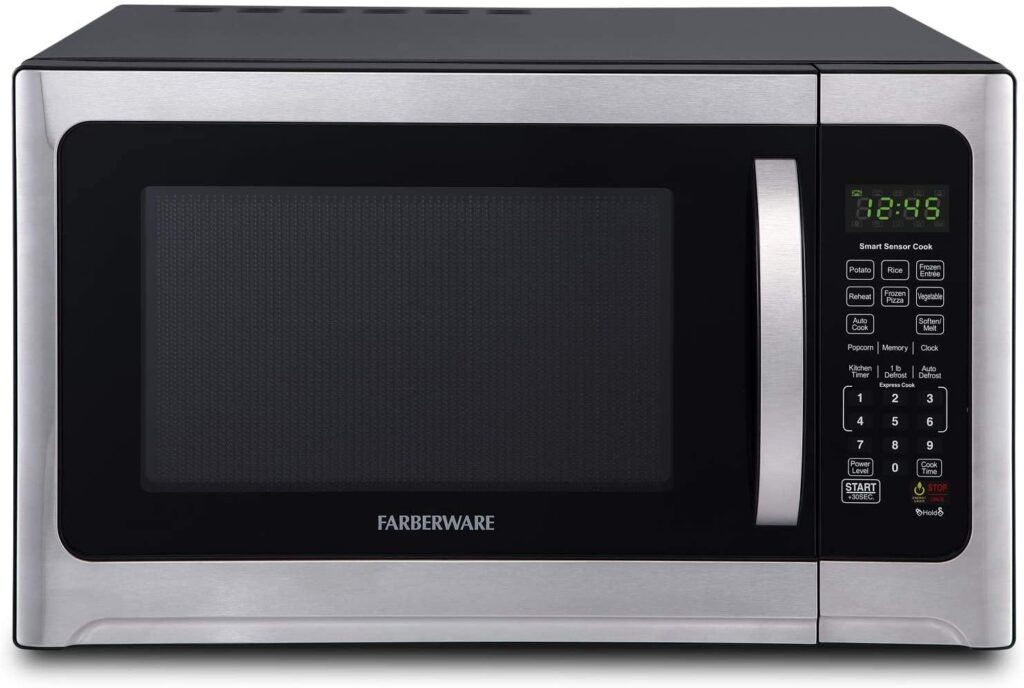 Farberware Professional FMO12AHTBKE 1.2 Cu. Ft. 1100-Watt Microwave Oven with Smart Sensor Cooking and LED Lighting, Brushed Stainless Steel FitToKitchen.com