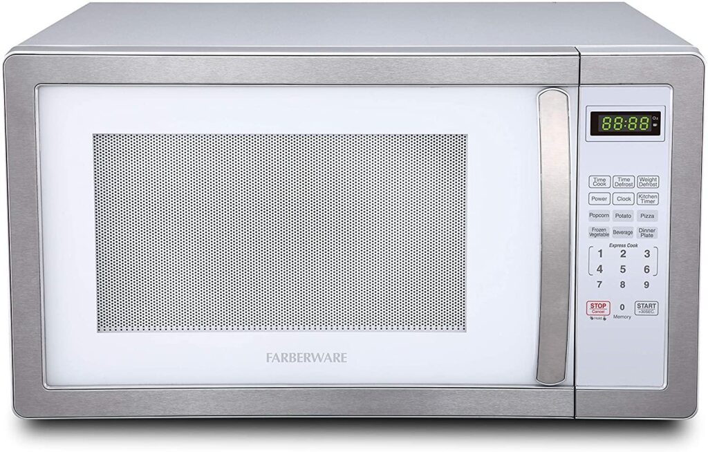 Farberware FMO11AHTPLB 1.1 Cu. Ft. 1000-Watt Microwave Oven with LED Lighting Cubic Feet, WhitePlatinum FitToKitchen.com