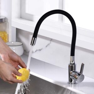 GRIFEMA GRIFERÍA DE COCINA G4002-2 New Kitchen Mixer Tap, Modern Sink Taps with Black Flexible Spout, Chrome Stainless Steel Sinks With Black Taps